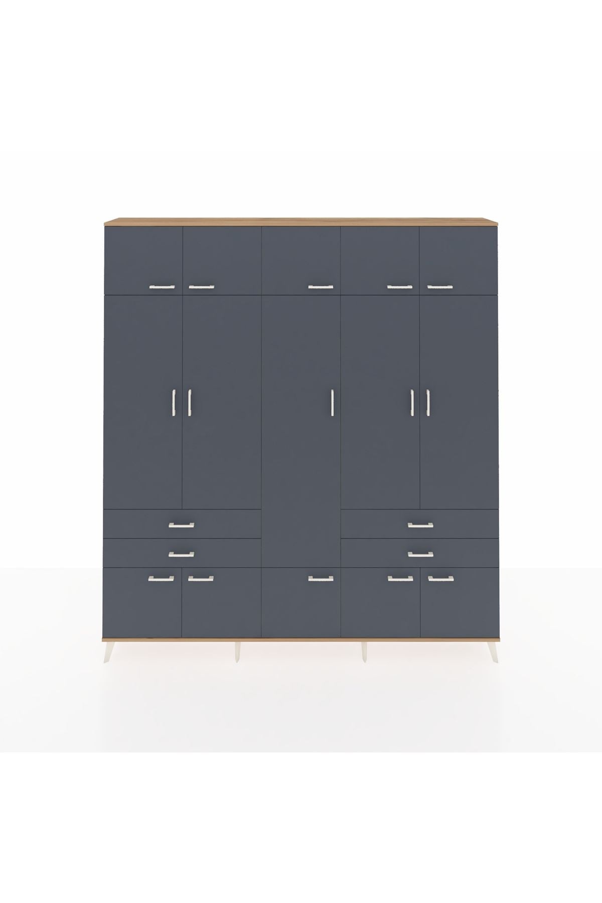 Arges Gardrop 11 Raflı 4 Çekmeceli 2 Askılı 220x30x243 Çam-Antrasit