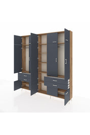 Arges Gardrop 11 Raflı 4 Çekmeceli 2 Askılı 220x30x243 Çam-Antrasit