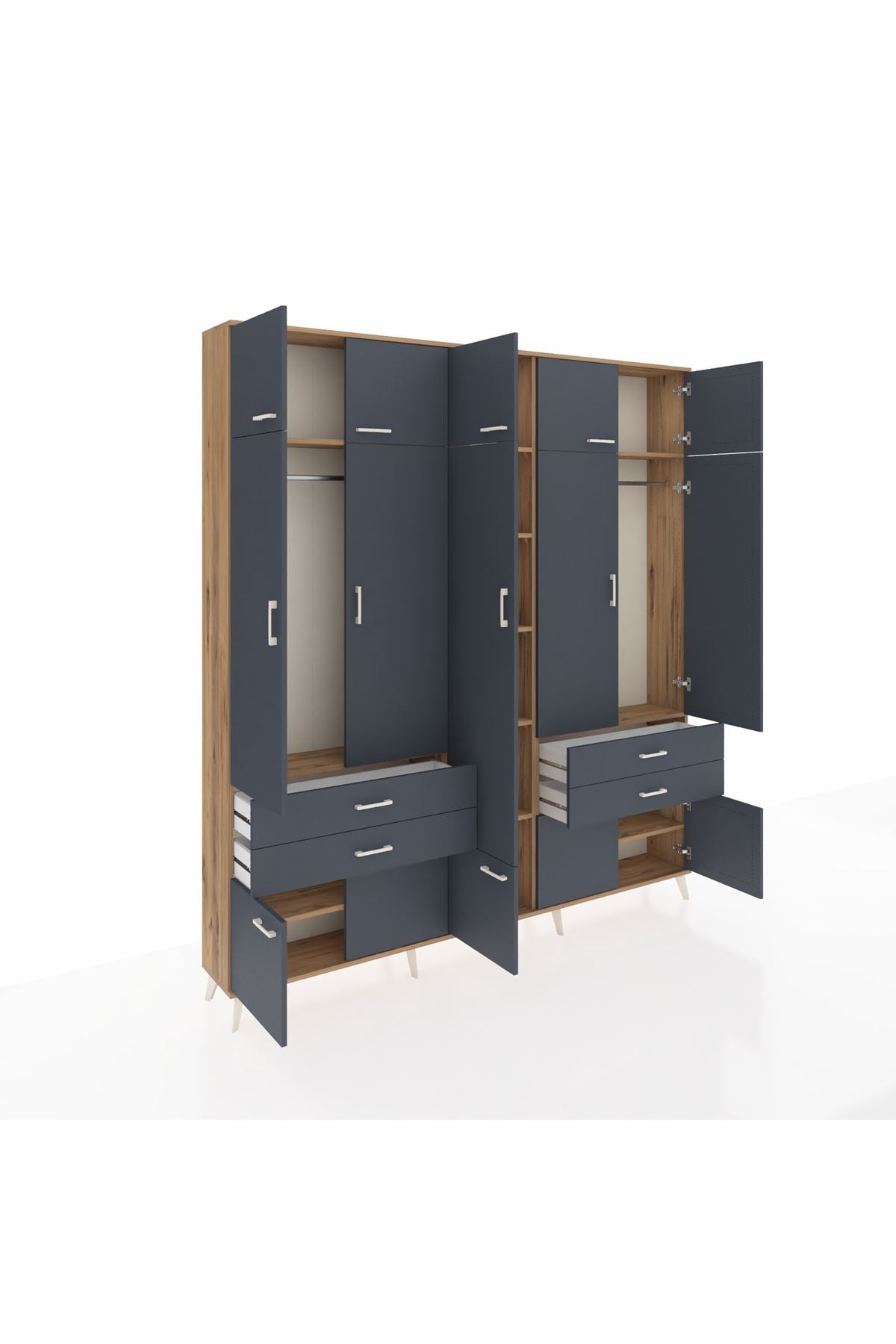 Arges Gardrop 11 Raflı 4 Çekmeceli 2 Askılı 220x30x243 Çam-Antrasit