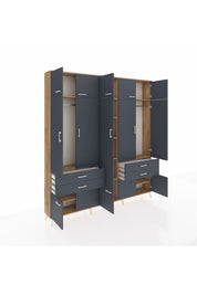 Arges Gardrop 11 Raflı 4 Çekmeceli 2 Askılı 220x30x243 Çam-Antrasit