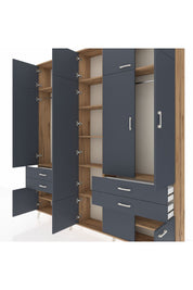 Arges Gardrop 11 Raflı 4 Çekmeceli 2 Askılı 220x30x243 Çam-Antrasit