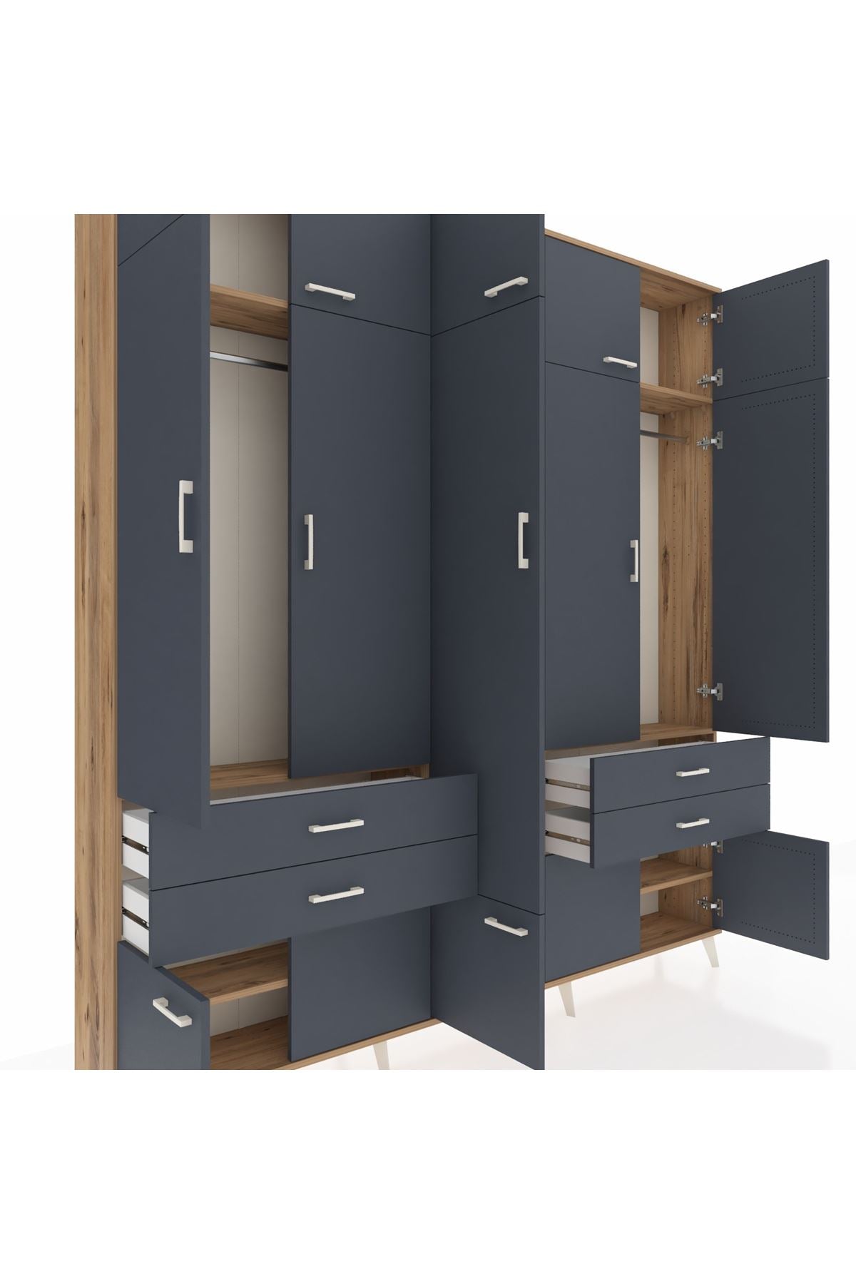 Arges Gardrop 11 Raflı 4 Çekmeceli 2 Askılı 220x30x243 Çam-Antrasit