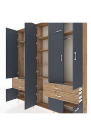 Arges Dolap 11 Raflı 4 Çekmeceli 2 Askılı 220x30x243 Çam-Antrasit/Çam