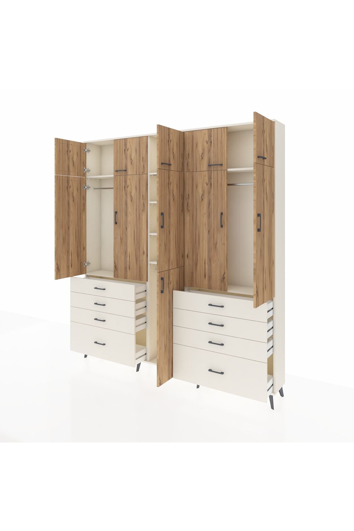 Arges Dolap 8 Raflı 8 Çekmeceli 3 Askılı 220x30x243 Aytaşı-Çam/Aytaşı