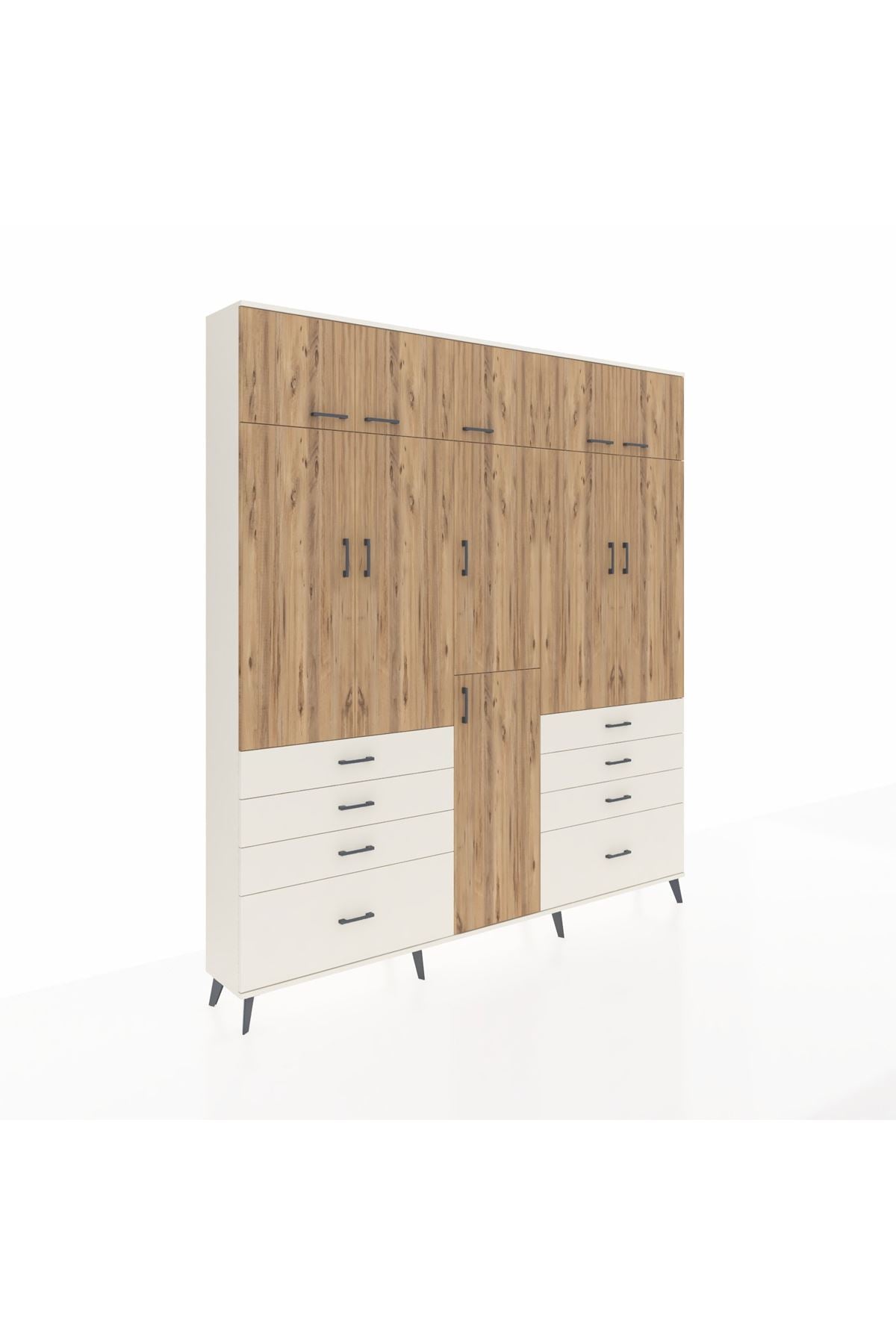 Arges Dolap 8 Raflı 8 Çekmeceli 3 Askılı 220x30x243 Aytaşı-Çam/Aytaşı