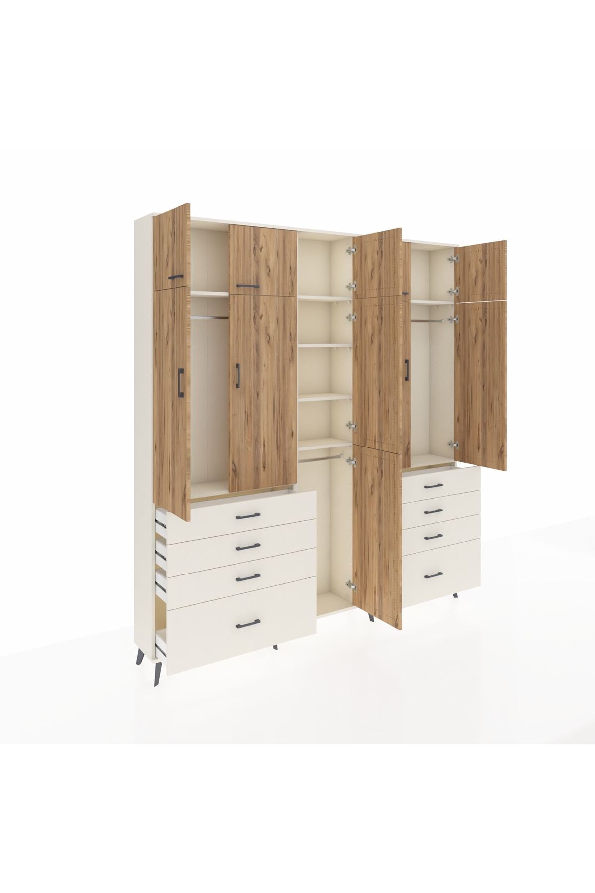 Arges Dolap 8 Raflı 8 Çekmeceli 3 Askılı 220x30x243 Aytaşı-Çam/Aytaşı