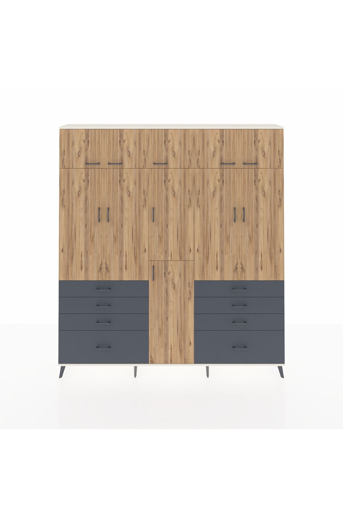 Arges Dolap 8 Raflı 8 Çekmeceli 3 Askılı 220x30x243 Aytaşı-Çam/Antrasit