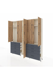 Arges Dolap 8 Raflı 8 Çekmeceli 3 Askılı 220x30x243 Aytaşı-Çam/Antrasit