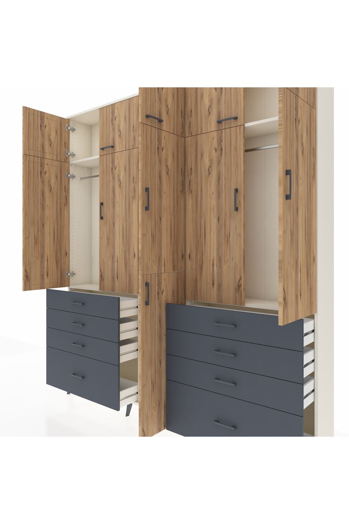 Arges Dolap 8 Raflı 8 Çekmeceli 3 Askılı 220x30x243 Aytaşı-Çam/Antrasit