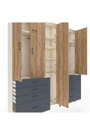 Arges Dolap 8 Raflı 8 Çekmeceli 3 Askılı 220x30x243 Aytaşı-Çam/Antrasit