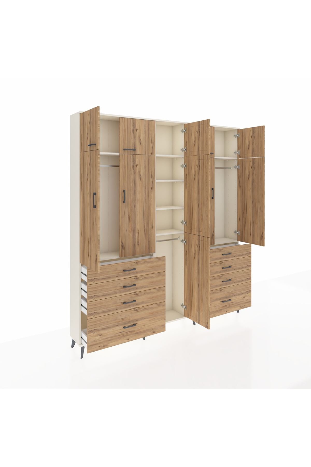 Arges Gardrop 8 Raflı 8 Çekmeceli 3 Askılı 220x30x243 Aytaşı-Çam