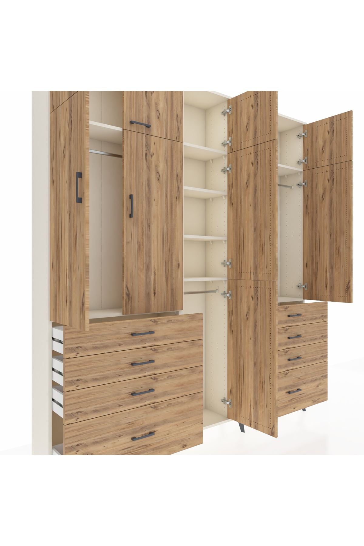 Arges Gardrop 8 Raflı 8 Çekmeceli 3 Askılı 220x30x243 Aytaşı-Çam