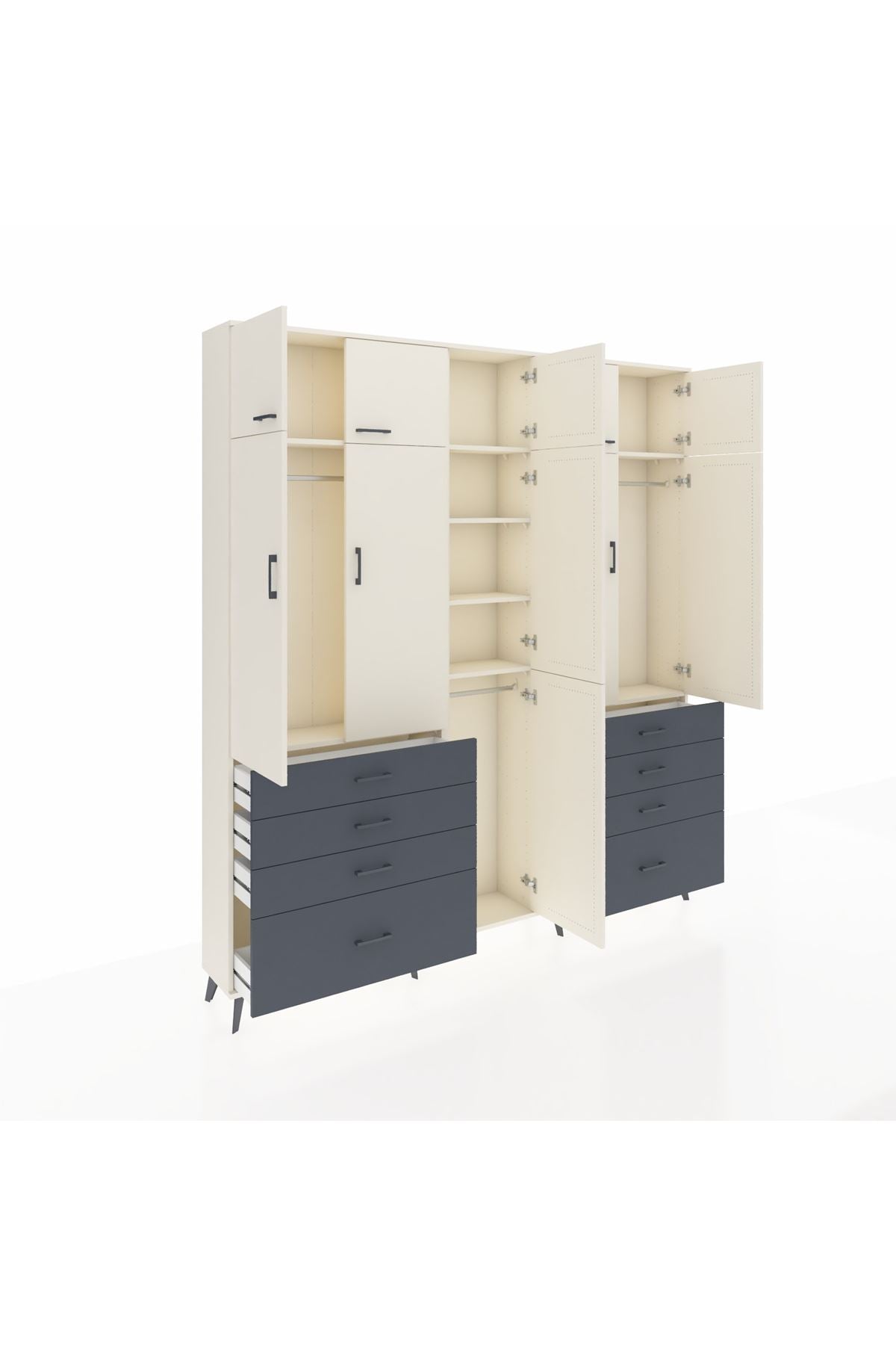 Arges Dolap 8 Raflı 8 Çekmeceli 3 Askılı 220x30x243 Aytaşı-Aytaşı/Antrasit