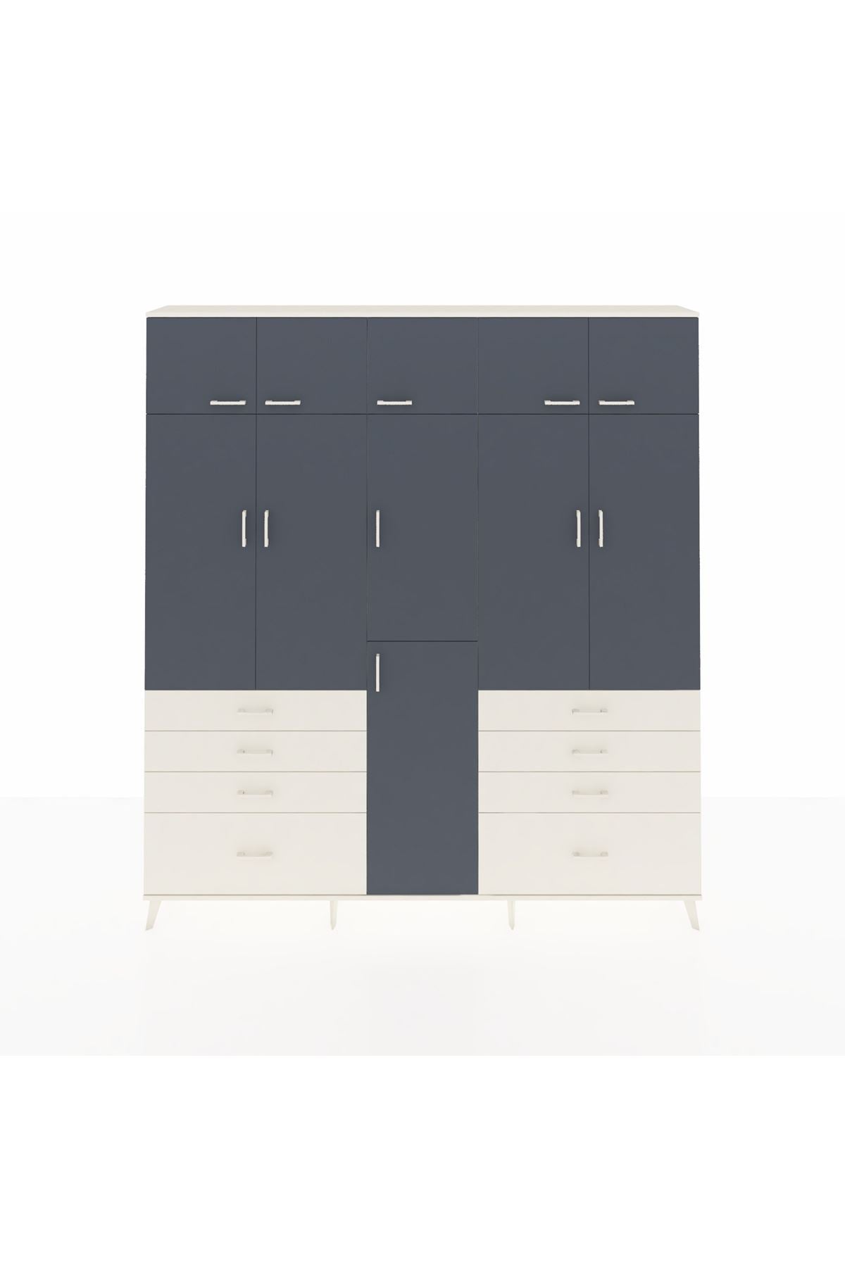 Arges Dolap 8 Raflı 8 Çekmeceli 3 Askılı 220x30x243 Aytaşı-Antrasit/Aytaşı