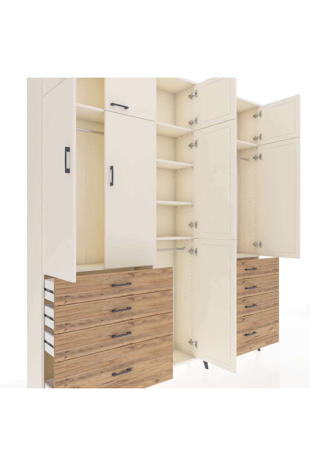 Arges Dolap 8 Raflı 8 Çekmeceli 3 Askılı 220x30x243 Aytaşı-Aytaşı/Çam