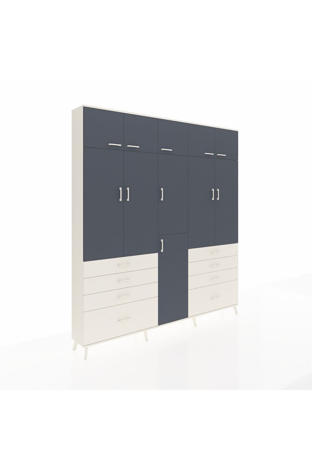 Arges Dolap 8 Raflı 8 Çekmeceli 3 Askılı 220x30x243 Aytaşı-Antrasit/Aytaşı