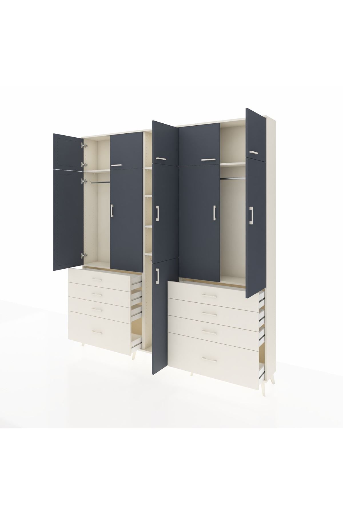 Arges Dolap 8 Raflı 8 Çekmeceli 3 Askılı 220x30x243 Aytaşı-Antrasit/Aytaşı