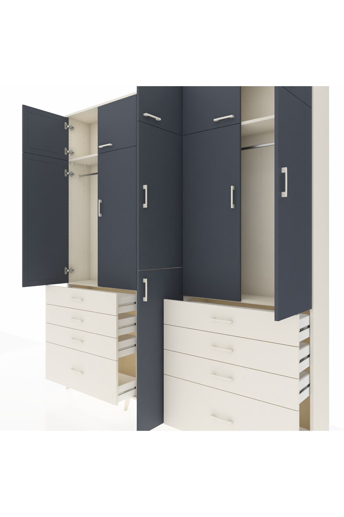 Arges Dolap 8 Raflı 8 Çekmeceli 3 Askılı 220x30x243 Aytaşı-Antrasit/Aytaşı