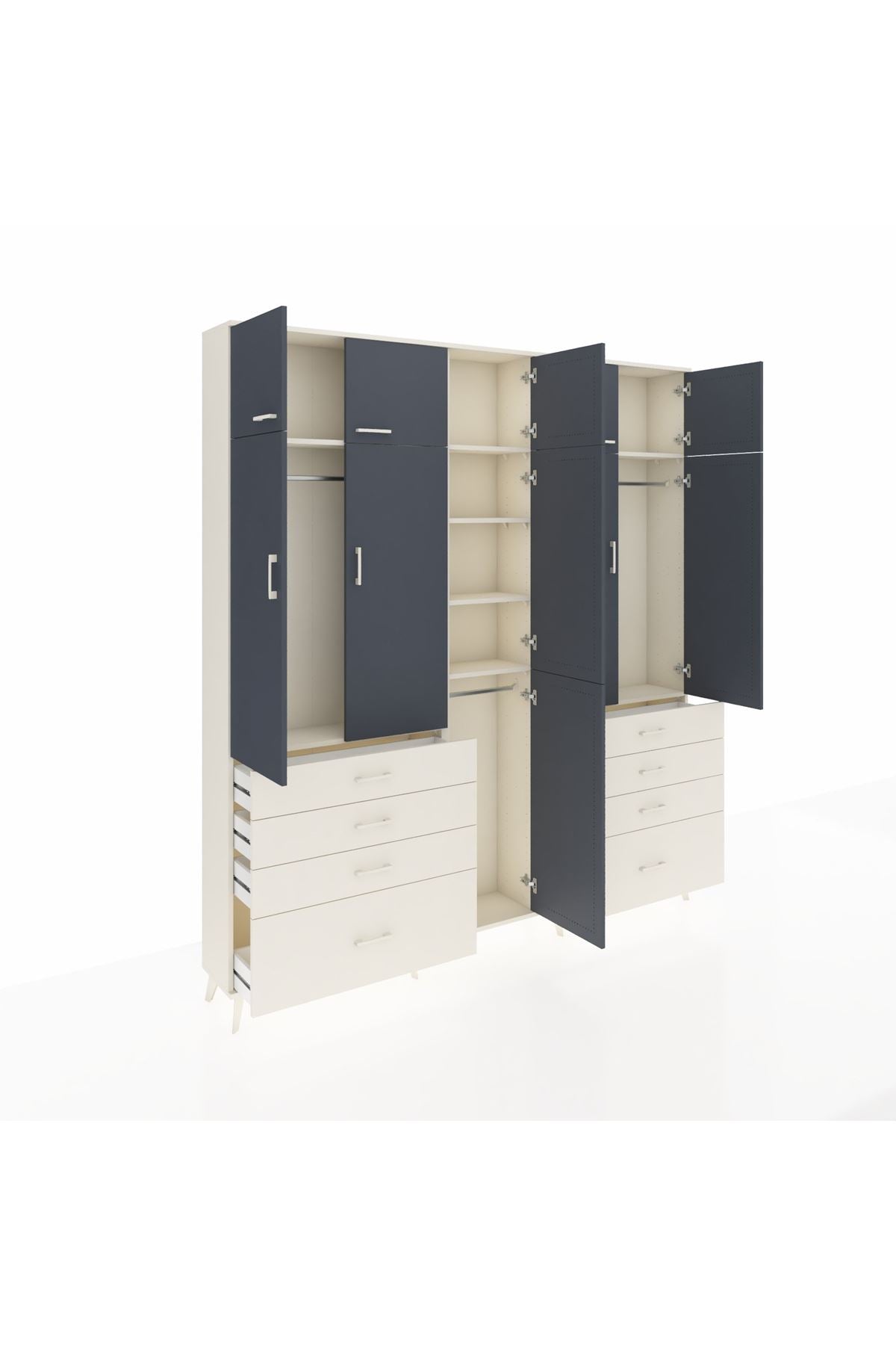 Arges Dolap 8 Raflı 8 Çekmeceli 3 Askılı 220x30x243 Aytaşı-Antrasit/Aytaşı