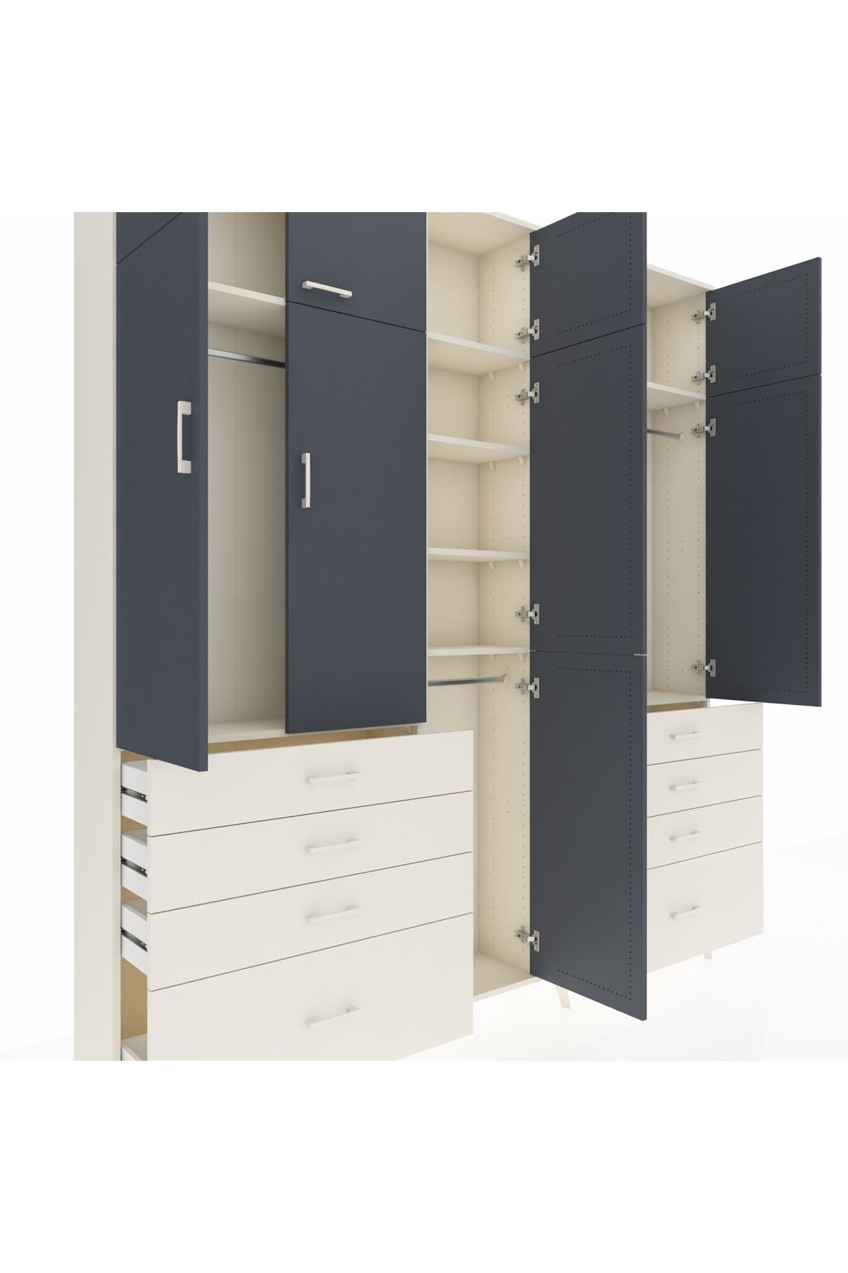 Arges Dolap 8 Raflı 8 Çekmeceli 3 Askılı 220x30x243 Aytaşı-Antrasit/Aytaşı