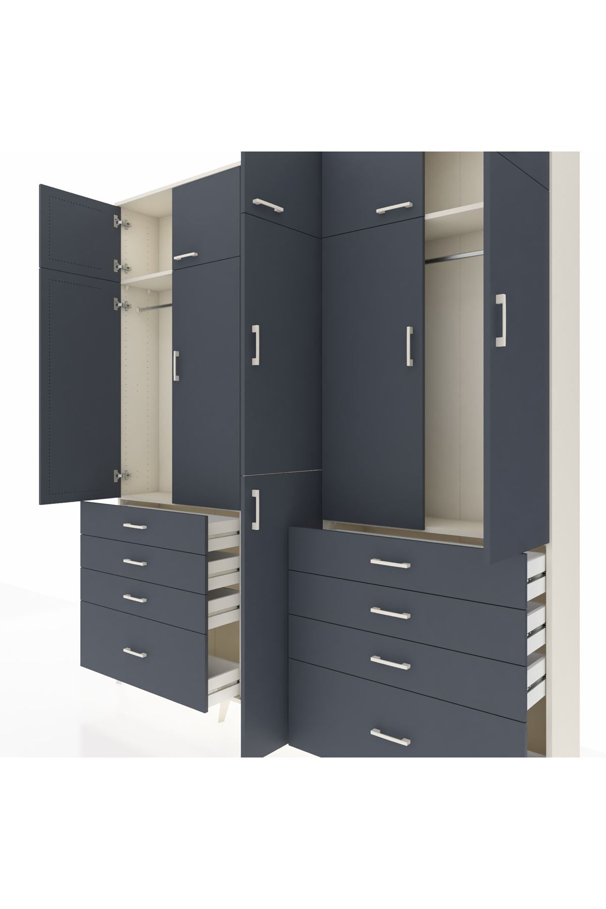 Arges Gardrop 8 Raflı 8 Çekmeceli 3 Askılı 220x30x243 Aytaşı-Antrasit