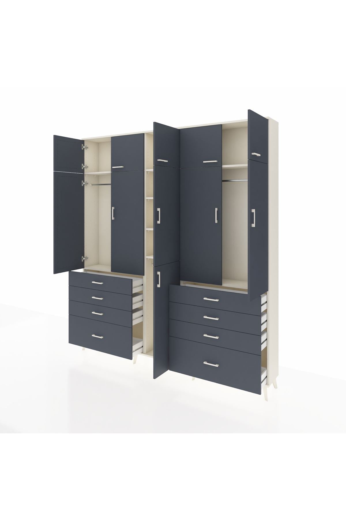 Arges Gardrop 8 Raflı 8 Çekmeceli 3 Askılı 220x30x243 Aytaşı-Antrasit