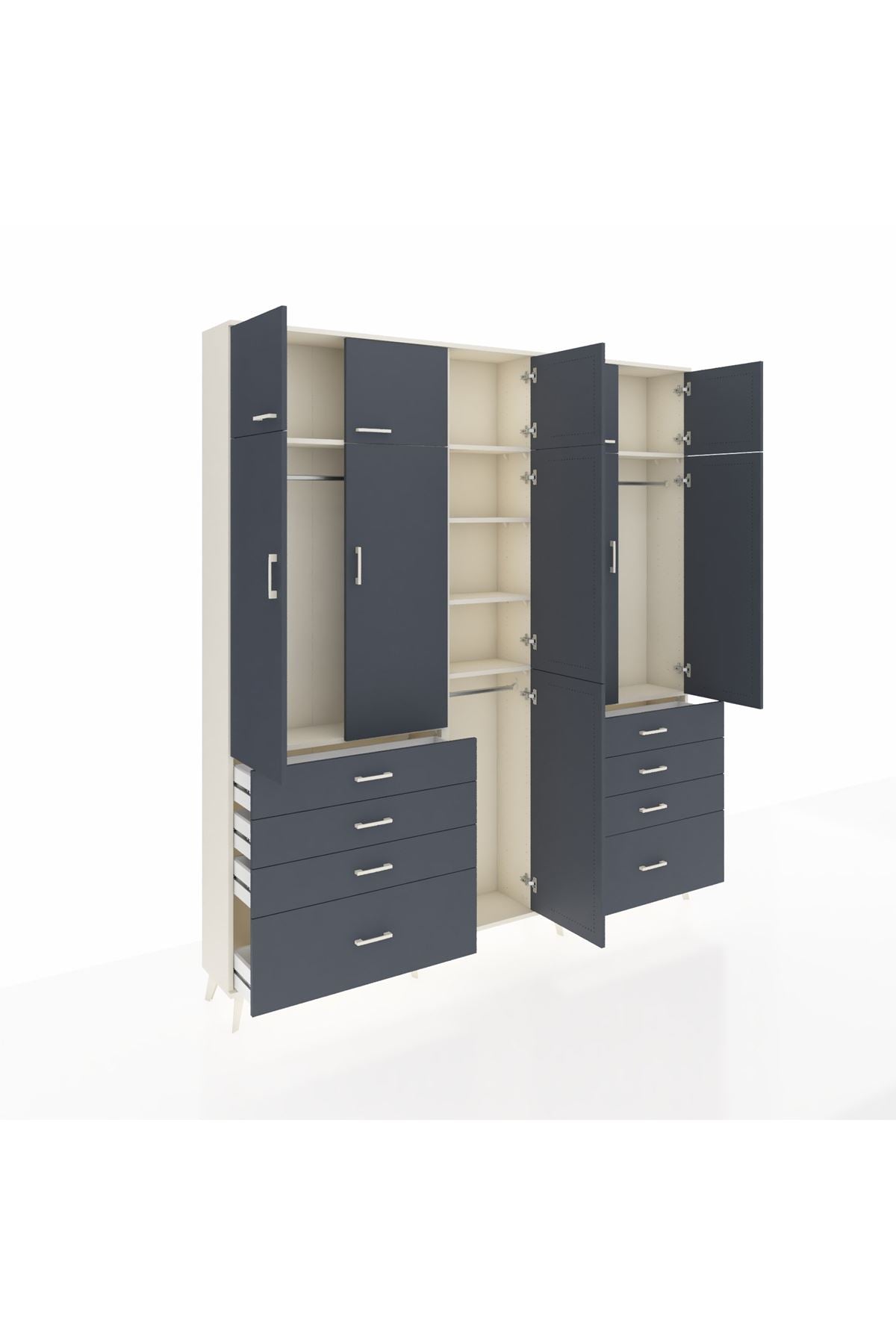 Arges Gardrop 8 Raflı 8 Çekmeceli 3 Askılı 220x30x243 Aytaşı-Antrasit