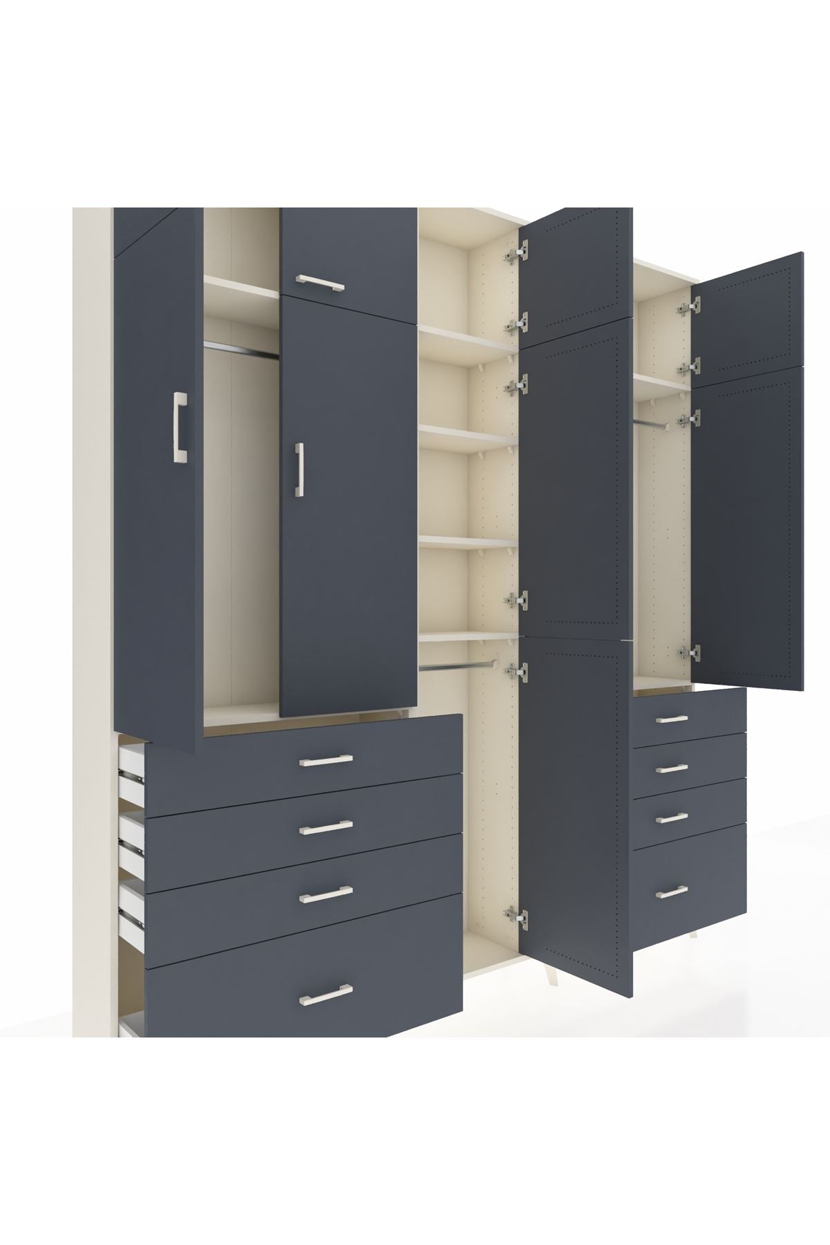 Arges Gardrop 8 Raflı 8 Çekmeceli 3 Askılı 220x30x243 Aytaşı-Antrasit