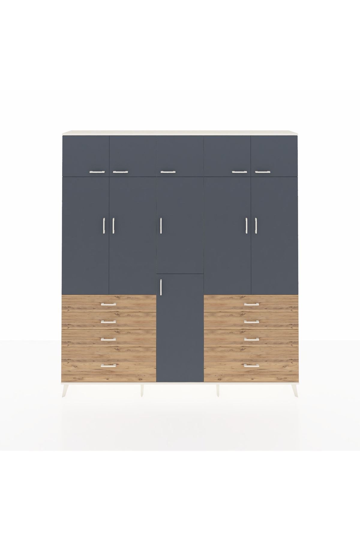 Arges Dolap 8 Raflı 8 Çekmeceli 3 Askılı 220x30x243 Aytaşı-Antrasit/Çam