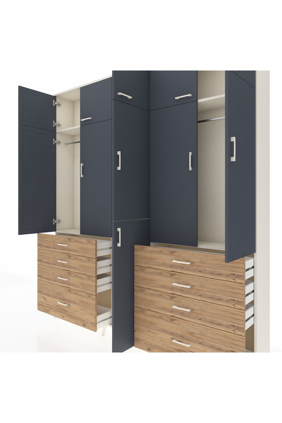 Arges Dolap 8 Raflı 8 Çekmeceli 3 Askılı 220x30x243 Aytaşı-Antrasit/Çam