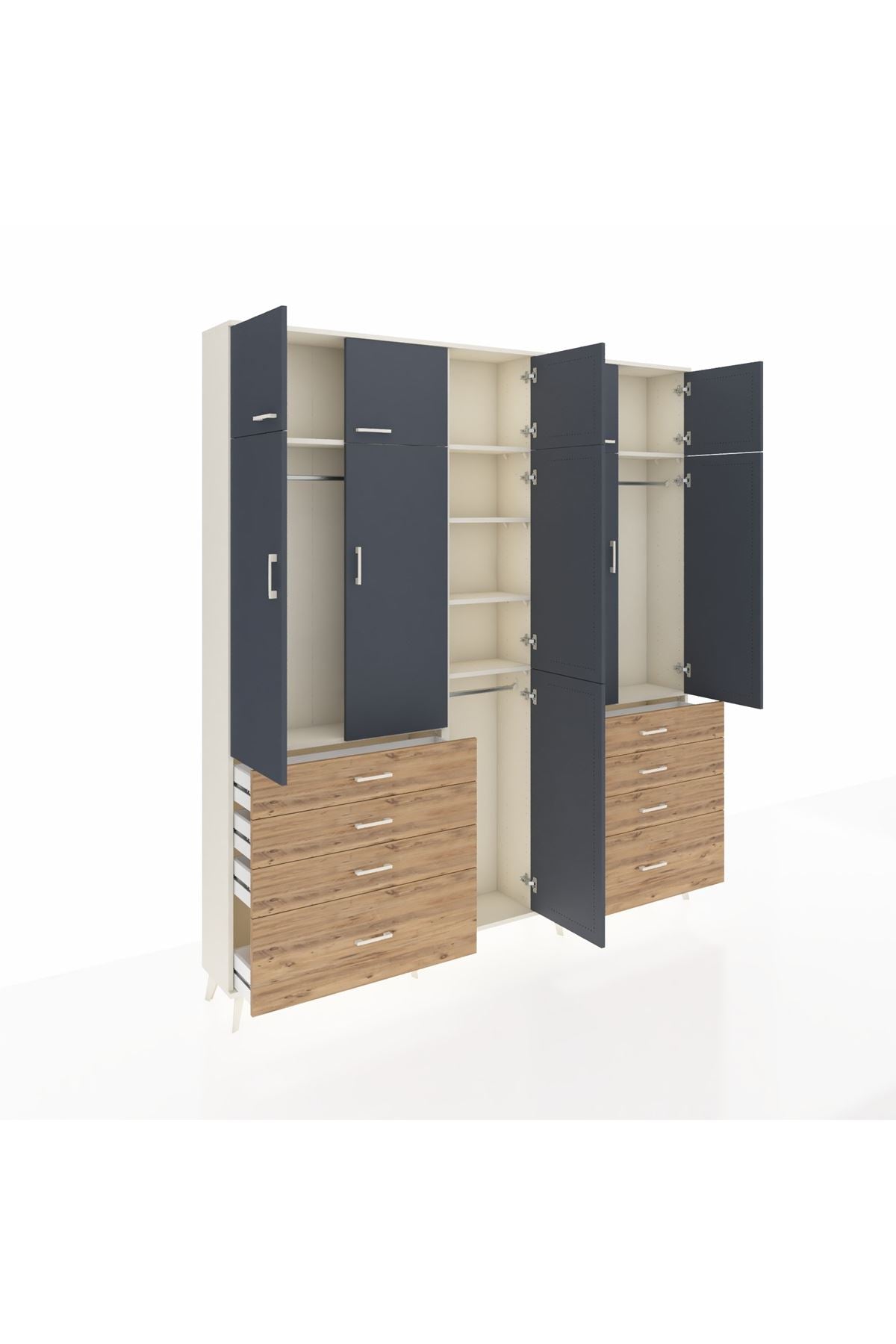 Arges Dolap 8 Raflı 8 Çekmeceli 3 Askılı 220x30x243 Aytaşı-Antrasit/Çam