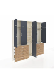 Arges Dolap 8 Raflı 8 Çekmeceli 3 Askılı 220x30x243 Aytaşı-Antrasit/Çam