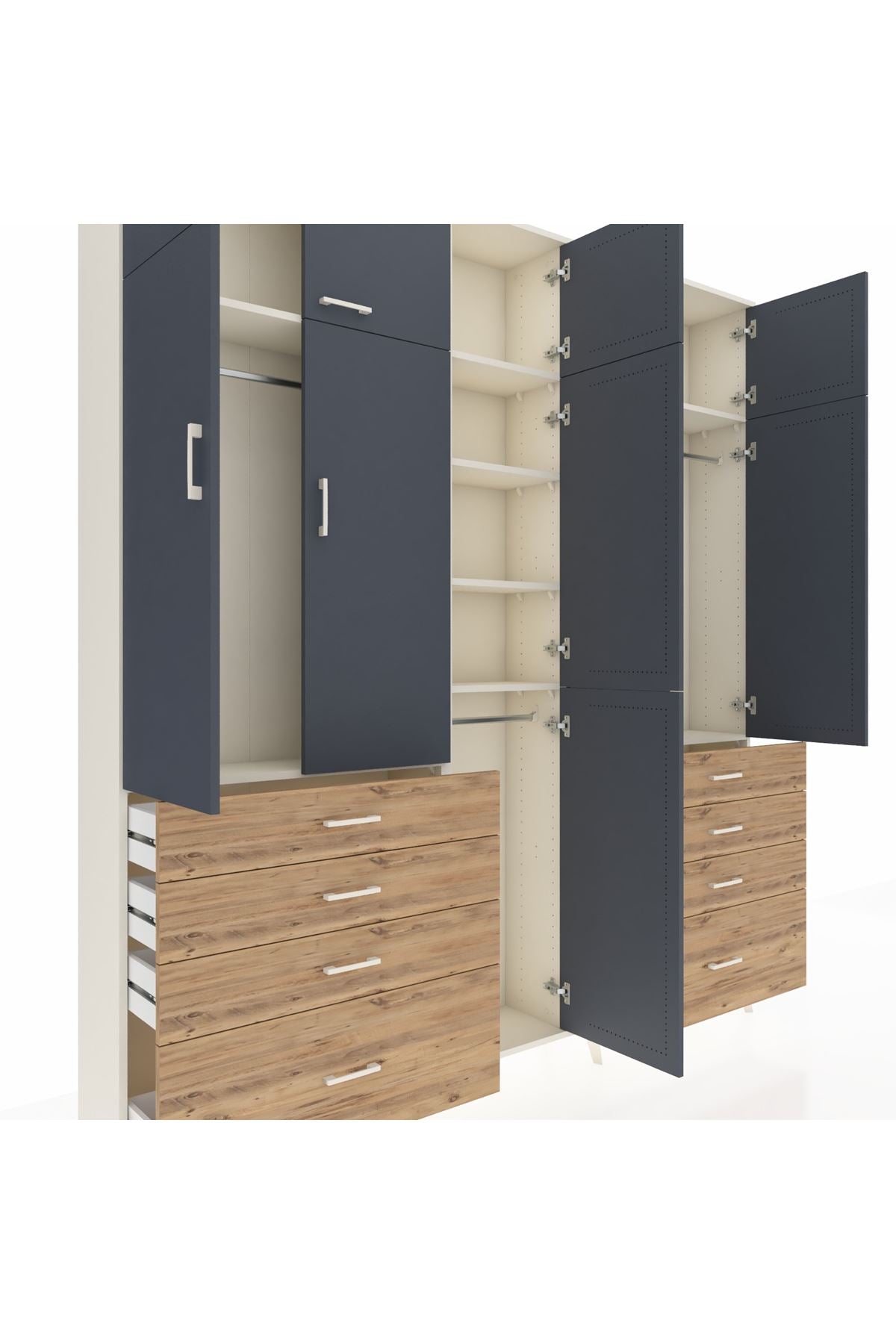 Arges Dolap 8 Raflı 8 Çekmeceli 3 Askılı 220x30x243 Aytaşı-Antrasit/Çam