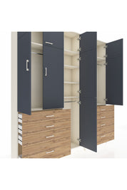 Arges Dolap 8 Raflı 8 Çekmeceli 3 Askılı 220x30x243 Aytaşı-Antrasit/Çam