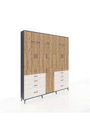 Arges Dolap 8 Raflı 8 Çekmeceli 3 Askılı 220x30x243 Antrasit-Çam/Aytaşı