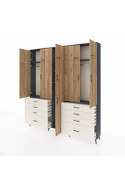 Arges Dolap 8 Raflı 8 Çekmeceli 3 Askılı 220x30x243 Antrasit-Çam/Aytaşı