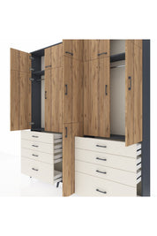 Arges Dolap 8 Raflı 8 Çekmeceli 3 Askılı 220x30x243 Antrasit-Çam/Aytaşı
