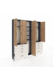 Arges Dolap 8 Raflı 8 Çekmeceli 3 Askılı 220x30x243 Antrasit-Çam/Aytaşı