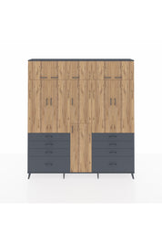 Arges Dolap 8 Raflı 8 Çekmeceli 3 Askılı 220x30x243 Antrasit-Çam/Antrasit