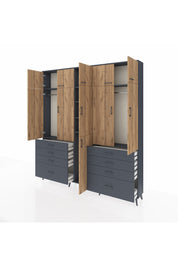 Arges Dolap 8 Raflı 8 Çekmeceli 3 Askılı 220x30x243 Antrasit-Çam/Antrasit