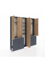 Arges Dolap 8 Raflı 8 Çekmeceli 3 Askılı 220x30x243 Antrasit-Çam/Antrasit