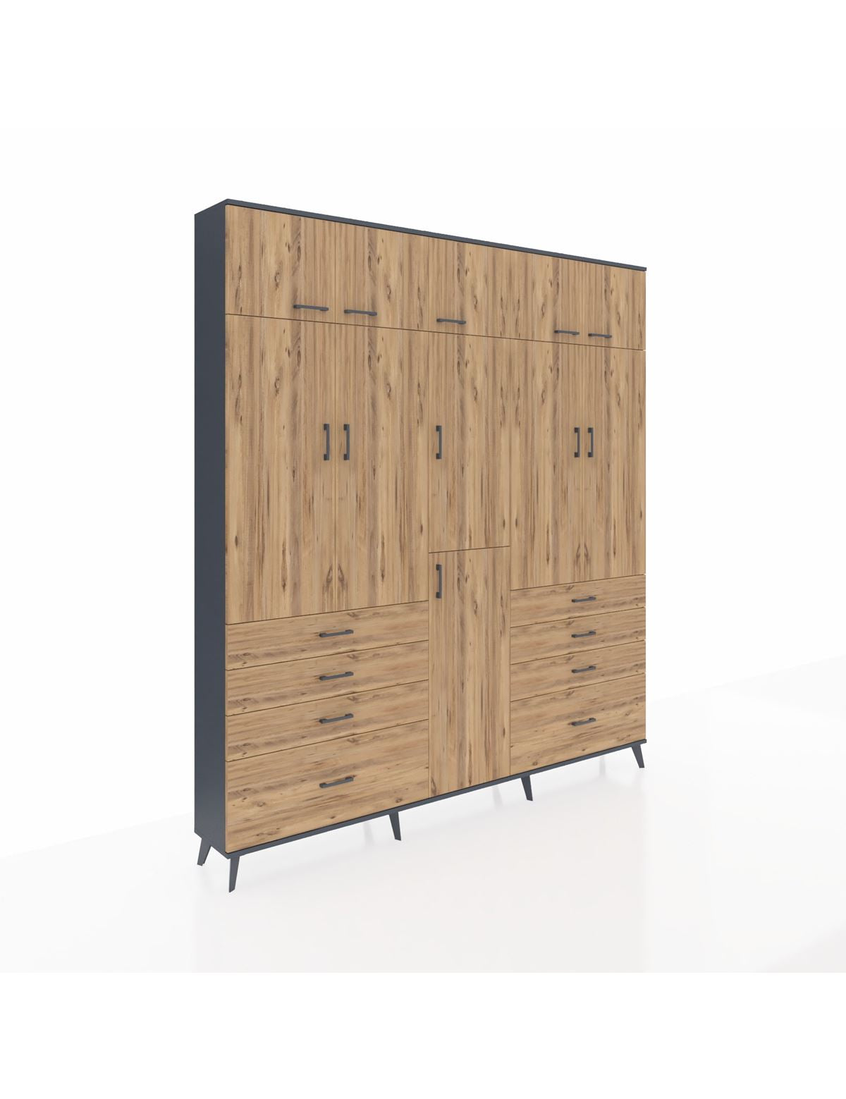 Arges Gardrop 8 Raflı 8 Çekmeceli 3 Askılı 220x30x243 Antrasit-Çam