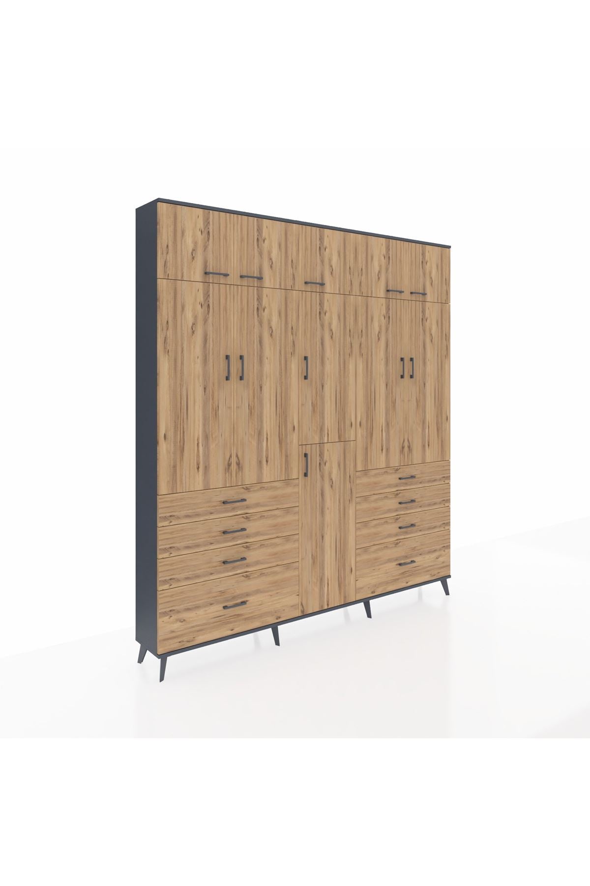 Arges Gardrop 8 Raflı 8 Çekmeceli 3 Askılı 220x30x243 Antrasit-Çam