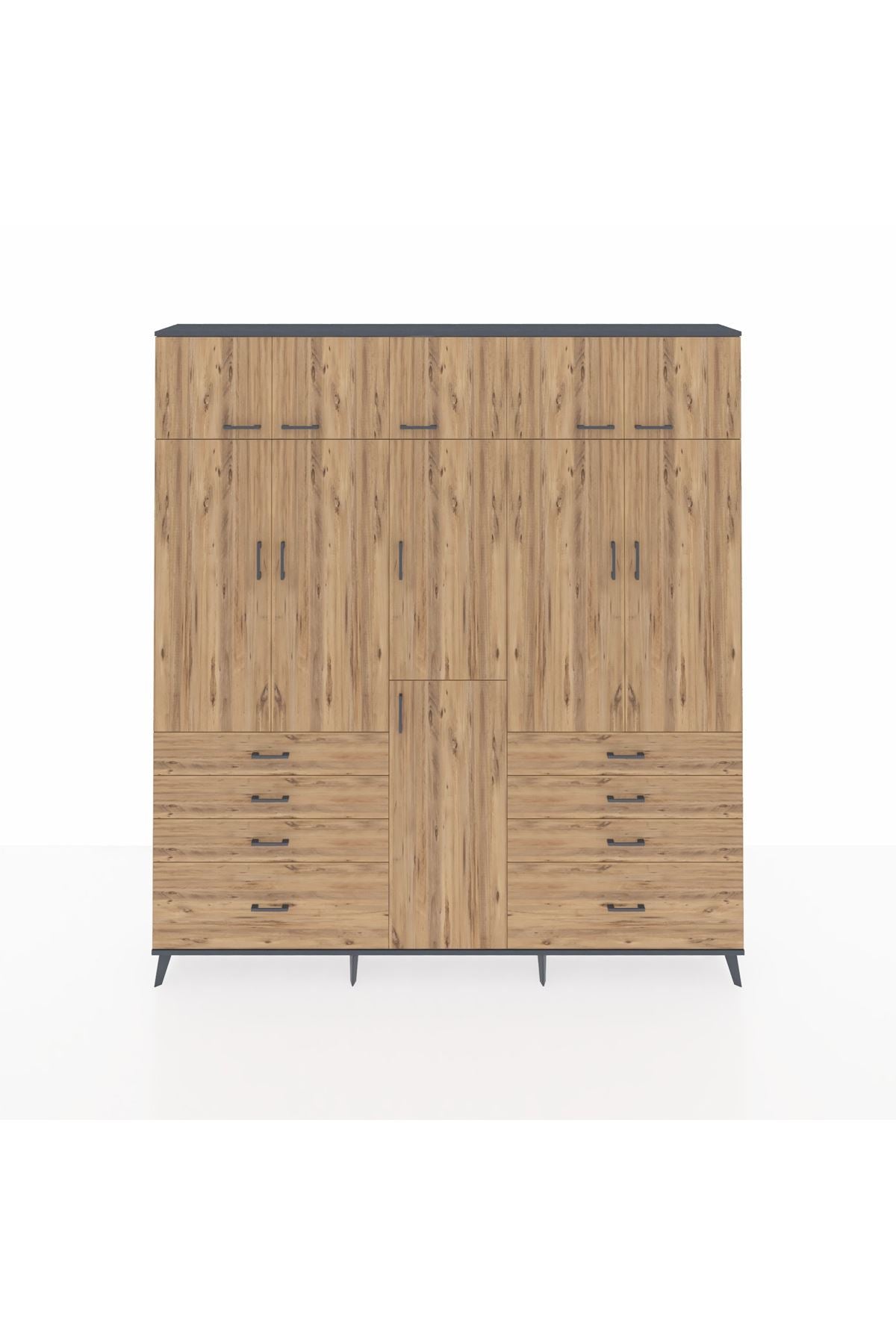 Arges Gardrop 8 Raflı 8 Çekmeceli 3 Askılı 220x30x243 Antrasit-Çam