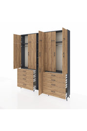 Arges Gardrop 8 Raflı 8 Çekmeceli 3 Askılı 220x30x243 Antrasit-Çam