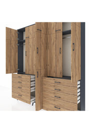 Arges Gardrop 8 Raflı 8 Çekmeceli 3 Askılı 220x30x243 Antrasit-Çam