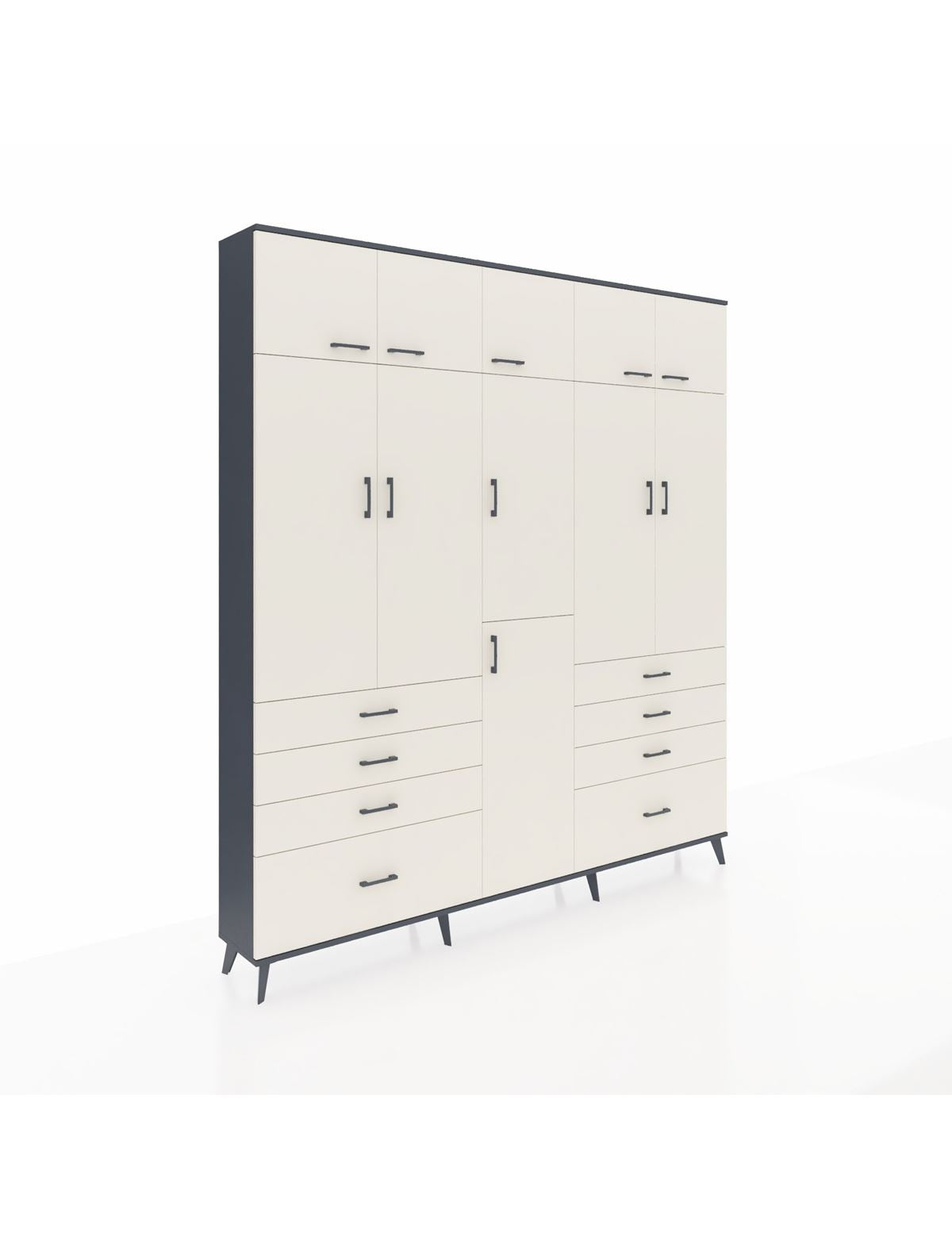 Arges Gardrop 8 Raflı 8 Çekmeceli 3 Askılı 220x30x243 Antrasit-Aytaşı