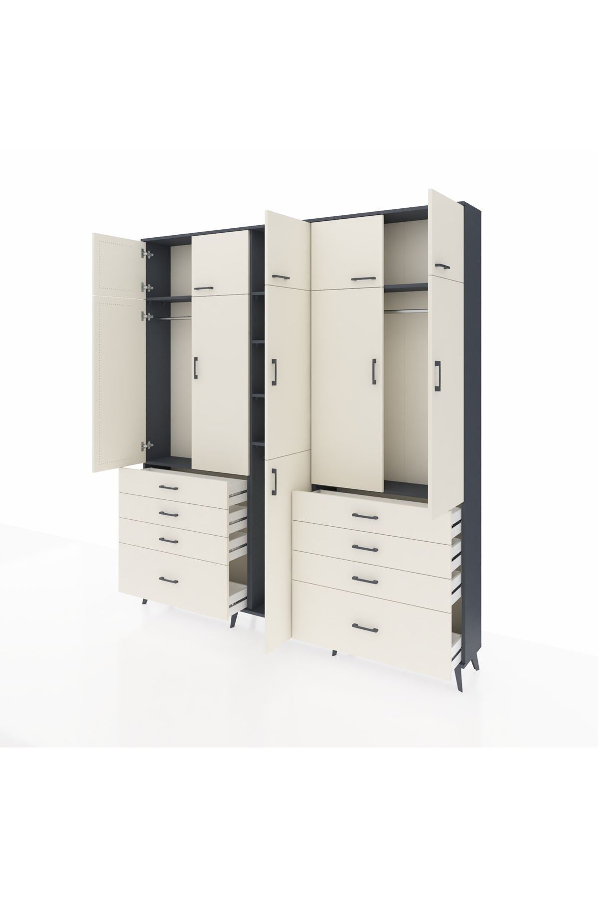 Arges Gardrop 8 Raflı 8 Çekmeceli 3 Askılı 220x30x243 Antrasit-Aytaşı