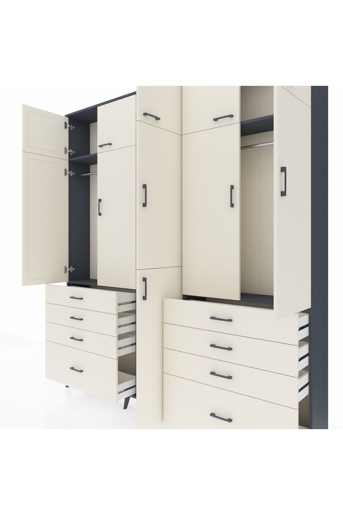 Arges Gardrop 8 Raflı 8 Çekmeceli 3 Askılı 220x30x243 Antrasit-Aytaşı