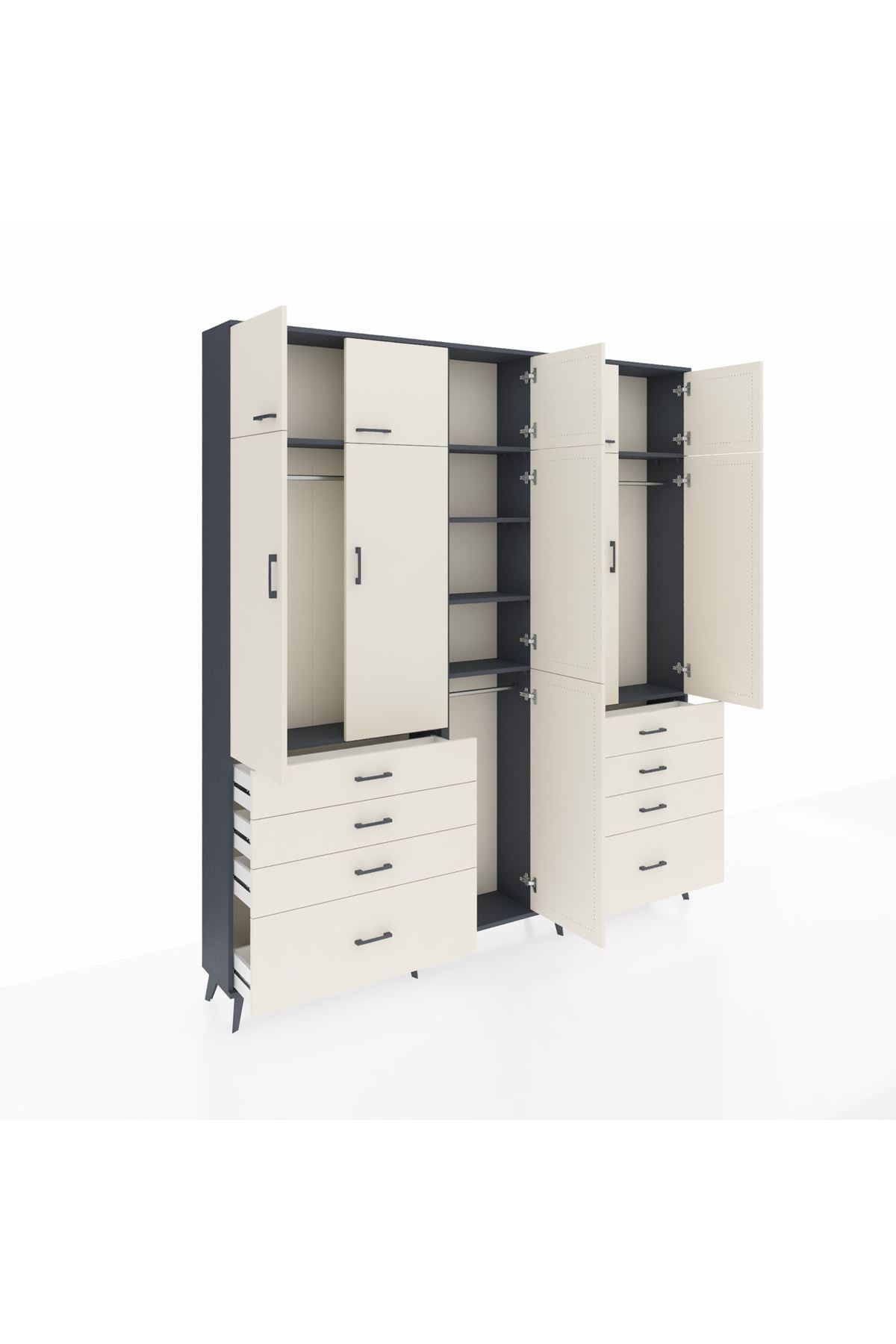 Arges Gardrop 8 Raflı 8 Çekmeceli 3 Askılı 220x30x243 Antrasit-Aytaşı